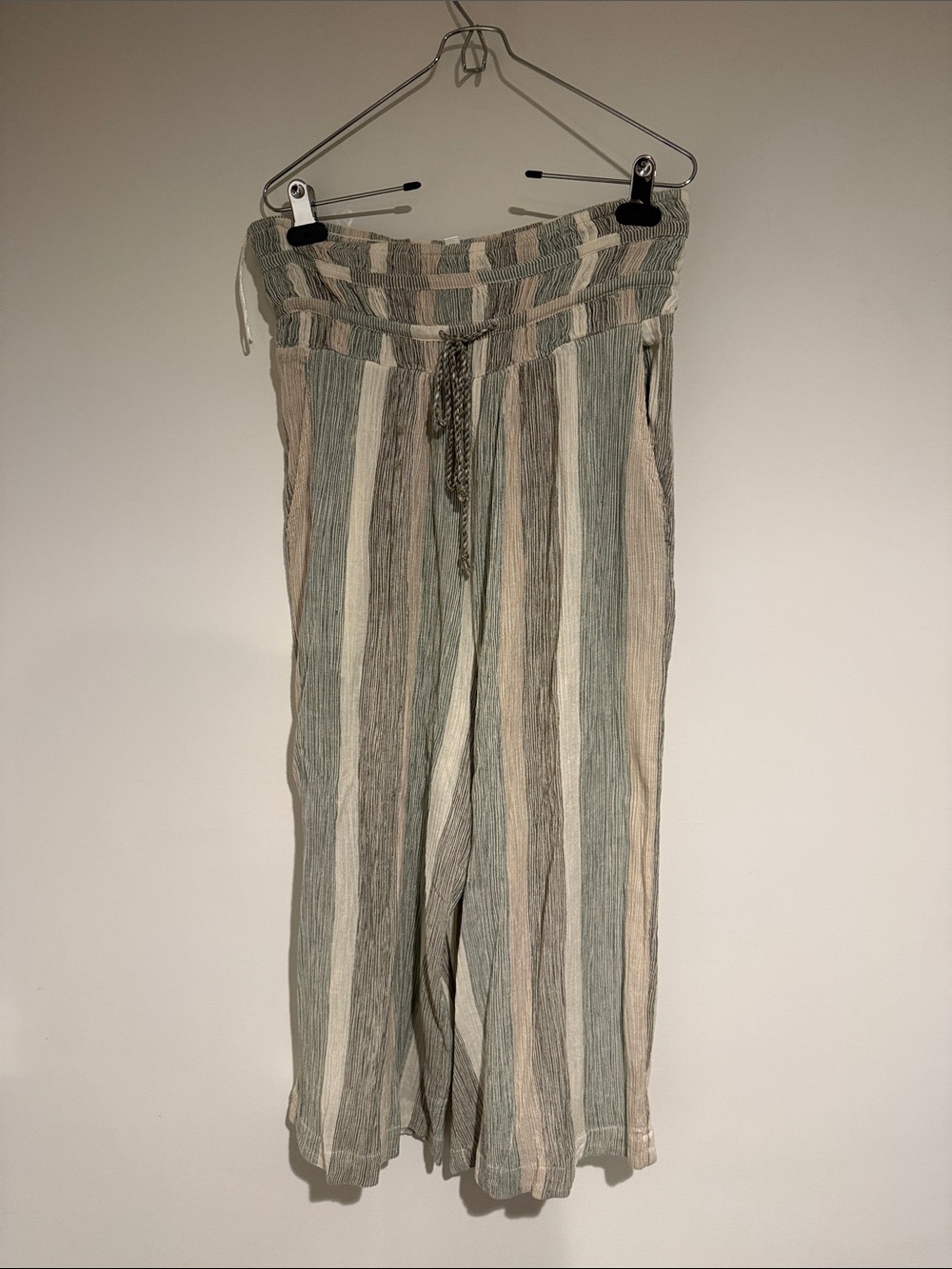Free People Striped Wide-Leg Pants in Green & Cream